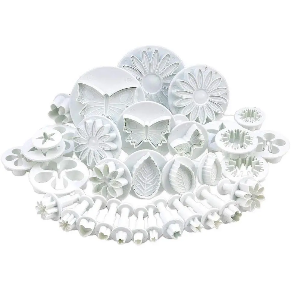 Durable Plastic 33-Piece Fondant Cutter Set with Plungers - Wash Safe Cake Decoration Tools, Flower Shapes, Leaf, Butterfly, Heart Molds for DIY Dog & Cat Furniture Stairs & Ramps Decor Projects