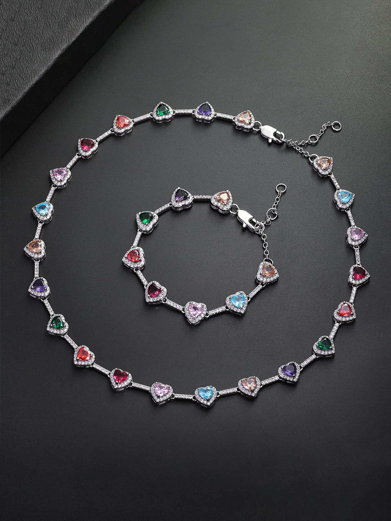 ICED CHICS 2PCS Set, a two-piece set of colorful necklaces and bracelets, suitable for both men and women. Elegant and dazzling Zirconia Jewelry Set, perfect for couples as a gift, for birthdays, anniversaries, and special occasions