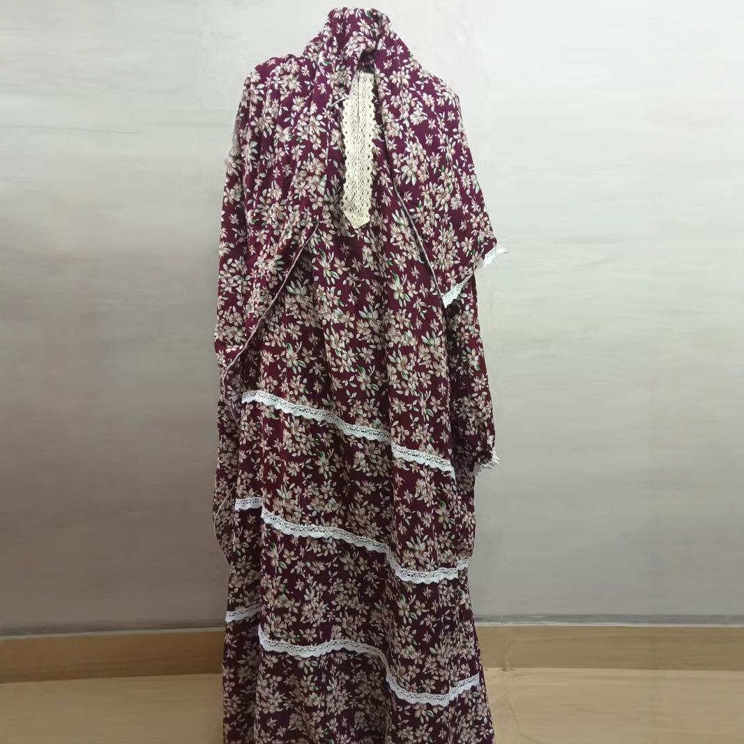 New Women'S Dress, Middle Eastern Style Robe, Fashionable Printed Prayer Gown with Attached Scarf