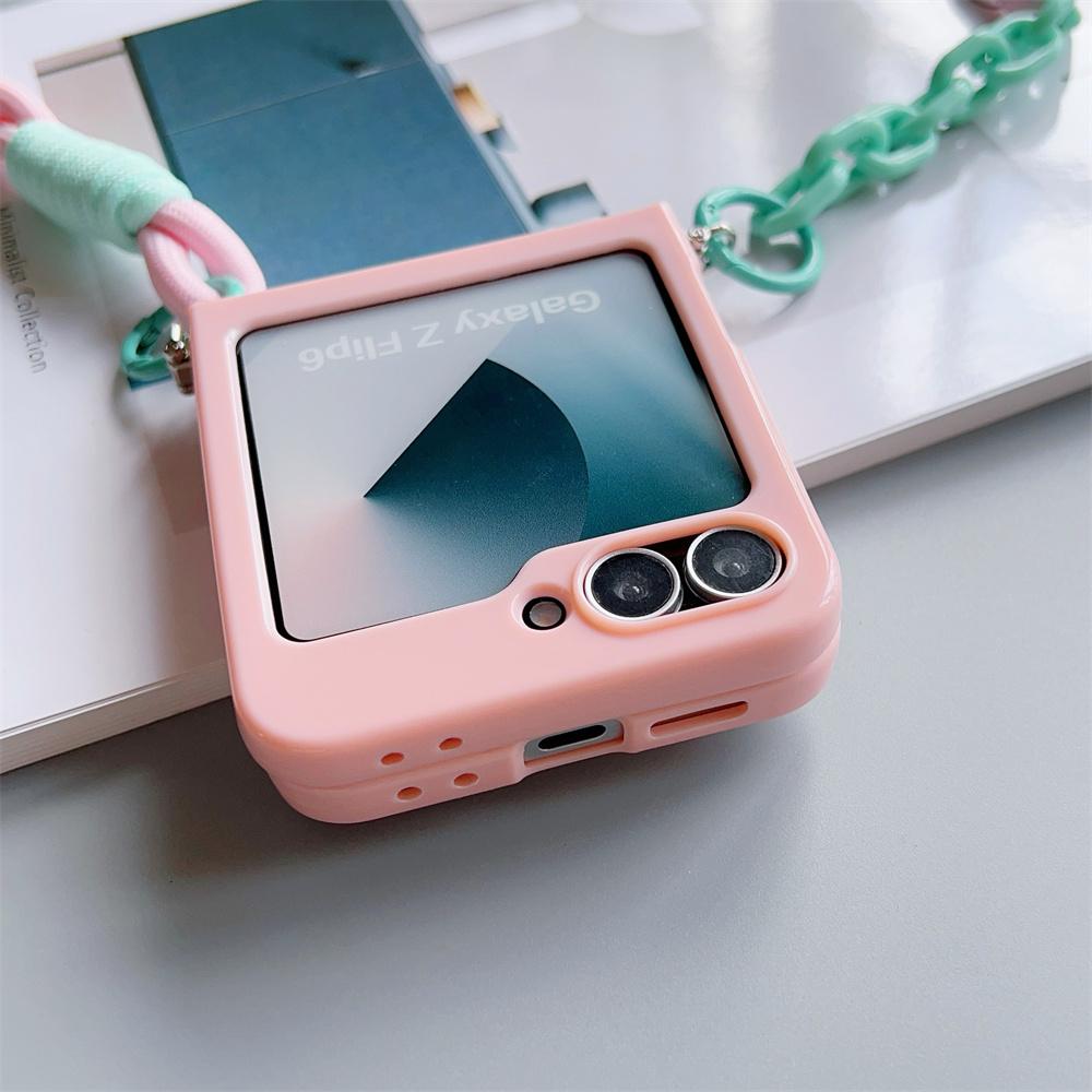 for Samsung Galaxy Z Flip 7 FE 6 5 4 3 Zflip6 Z Flip5 Flip4 Crossbody Lanyard Candy Color Fold Phone Case Shockproof Soft Cover