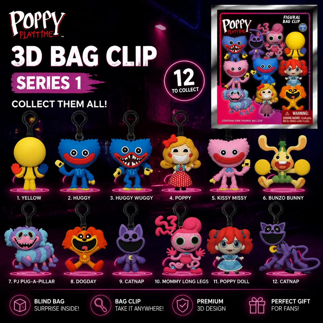 Poppy Playtime 3D Blind Bag Keychain, Huggy Wuggy Catnap Figure, Creepy Kawaii Backpack Clip, Gamer Gift, Collectible Keyring, Mystery Bag