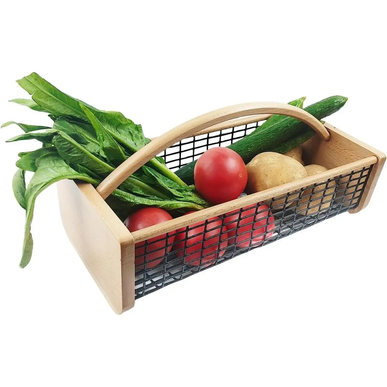 Women's Basket Shape Blouse - Durable Wooden Harvest Basket, Suitable for Kitchen, Outdoor Picking Scenarios