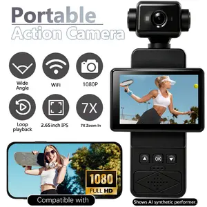 Action Camera, Pocket Vlogging Camera 1080P with 2.65" Screen，270° Rotating Lens，Portable WiFi Body Camera for Travel Hiking Cycling, Wearable Video Recording, Wearable Clip, Best Gift
