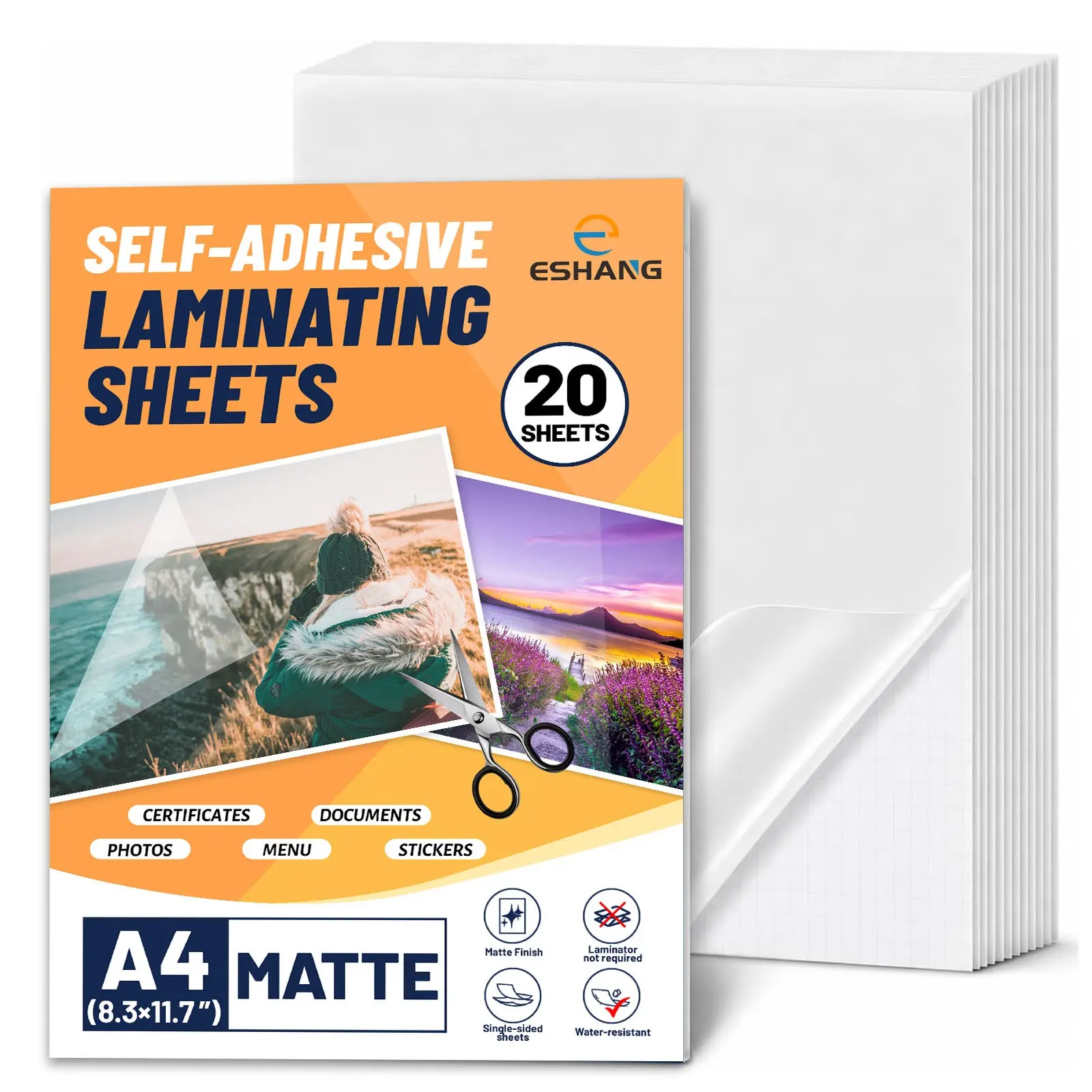 20pcs A4 Self-Adhesive Laminating Sheets, Matte, No Machine Needed Waterproof Clear Film for Documents, Photos, Menus, Stickers, Back to School Supplies