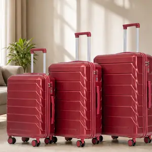 ARCH 20/24/28 Inch ABS Hardshell Spinner Luggage Set with Combination Lock, Wine Red, 3-Piece Suitcase Set, Lightweight Durable Travel Bag with 4 Spinner Wheels, Telescopic Handle, for Vacation Business Trip, WINE RED Color Options