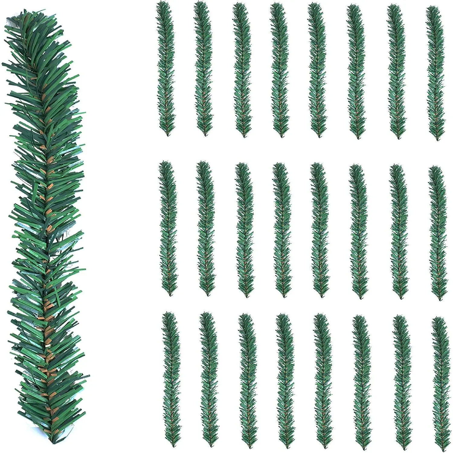 24 count Christmas Garland Ties Artificial Pine   Christmas Tree Branches Wired Faux Pine Greenery Stems 12"x1.6" in Green for Christmas Decoration Craft  Wrapping