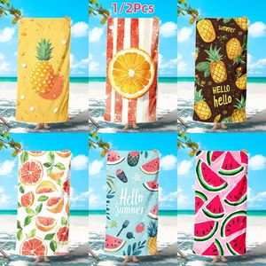 1/2Pcs Large Pineapple Slice Print Beach Towel, Bright Yellow Tropical Fruit Microfiber Towel, For Outdoor Camping Beach and Seaside Swimming Pool Quick-Drying Bath Towel & Beach Towel
