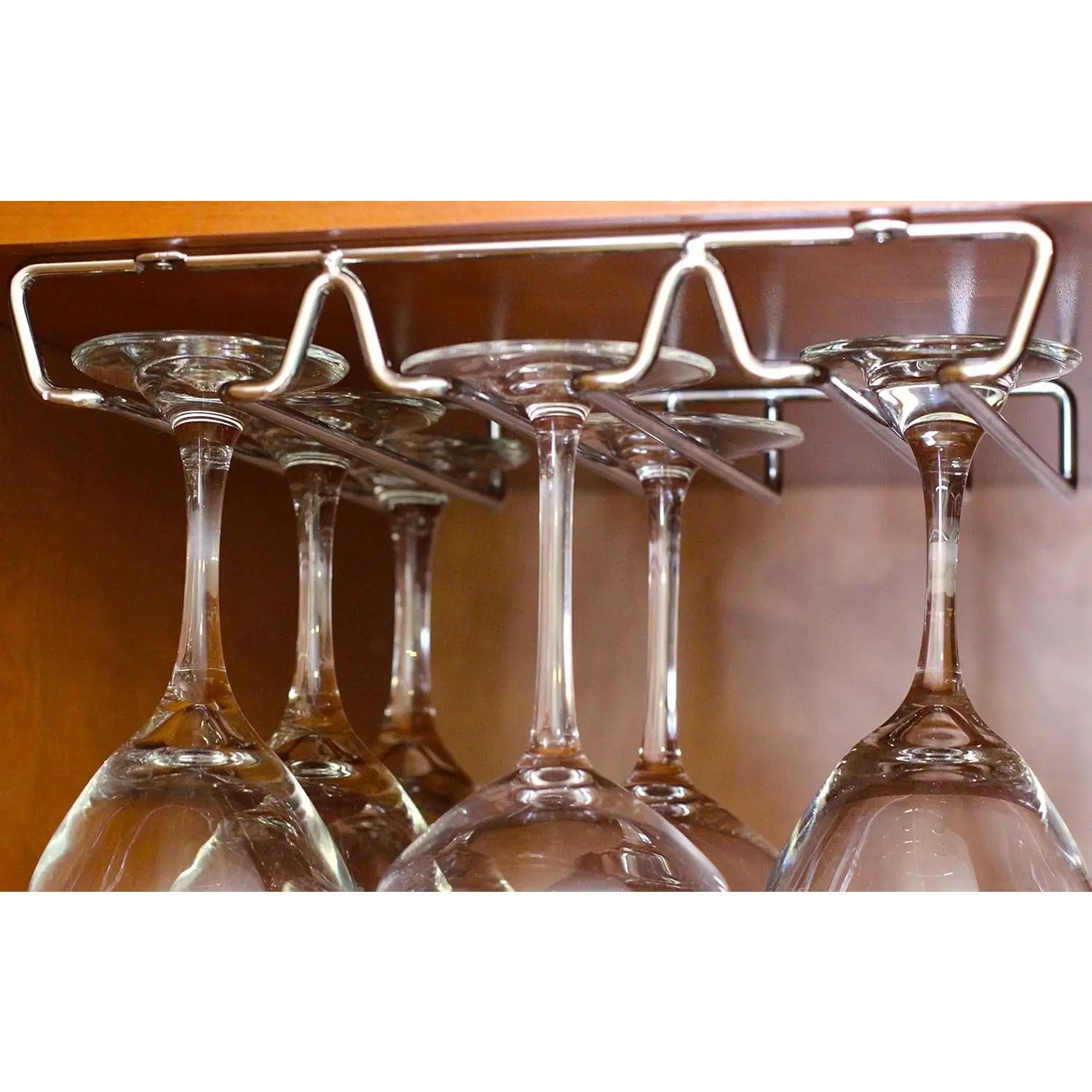 Under Cabinet Wine Glass Rack, 3 Rail Stemware Holder, Chrome