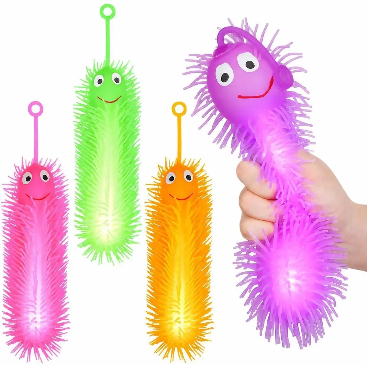 NUOBESTY 4Pcs Glowing Caterpillar Stress Relief Fidget Toys - BPA-Free, Latex-Free, 11.81in Luminous Squeeze Puffer Worms (Random Color) for 12+ Science Enthusiasts, Memory Training, Collectibles, Comics, Video Games, Craft Supplies, Ages 12+, Safe Materi