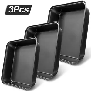 Non-stick Brownie Pan, 2/3pcs Rectangular Carbon Steel Baking Tray, Cake Baking Tray for Oven, Kitchen Bakeware Tray Set #GLOBAL PICKS