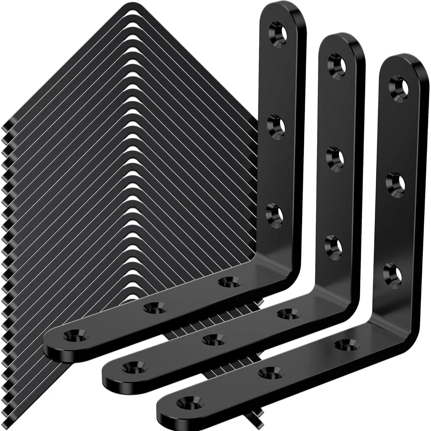 25Pcs Black Heavy Duty 4"x4" Corner Brackets, 3mm Thick Metal 90 Degree Joint Mounting Bracket for Wooden Furniture Cabinet Chair Bookshelf