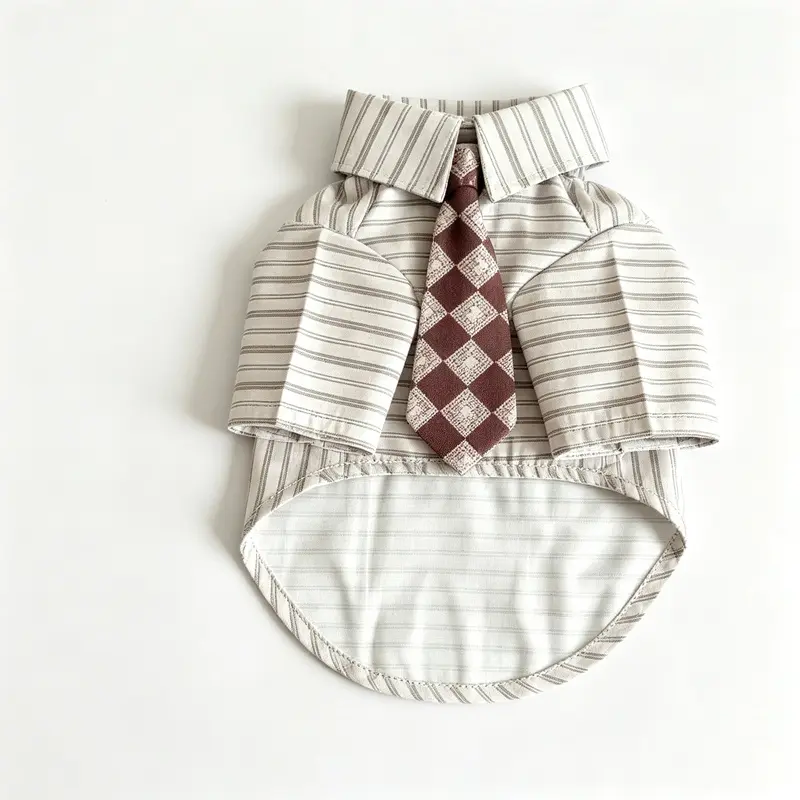 Preppy Look Polyester Striped Pet Shirt with Matching Tie - British-Style Cuffed Sleeves Spring Apparel for Small Dogs (Westie, Schnauzer, Dachshund, Bichon, Teddy), Striped Shirt