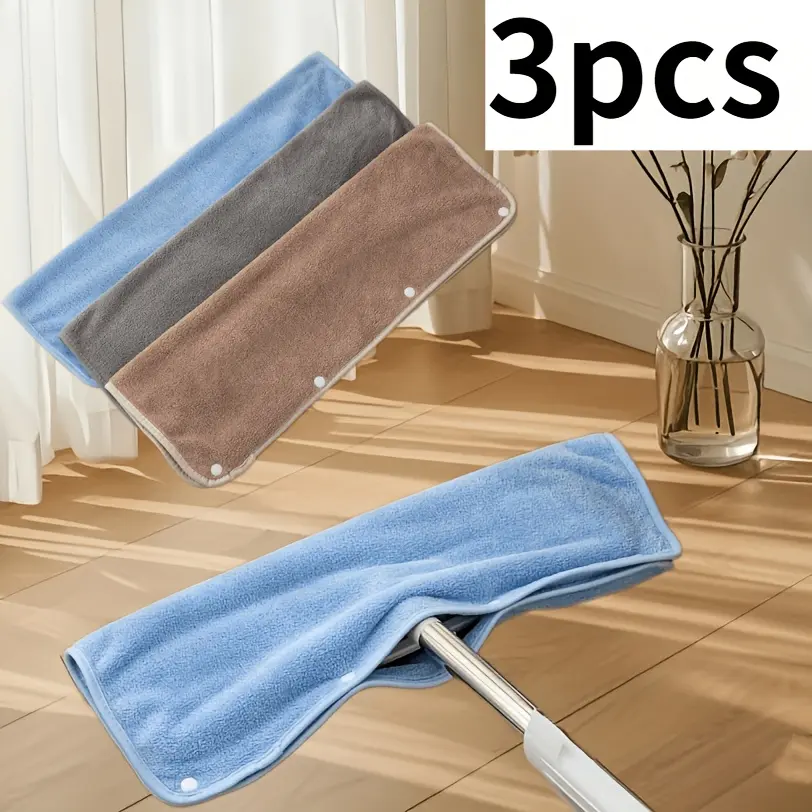 3Pcs Floor Scraper Mop Replacement Cloth Set, Magic Floor Wiper Cover Cloth With Buckle Design, Thickened Coral Fleece Water Absorbent Cleaning Pads, Lint-Free Durable Floor Cleaning Towels, Washable Reusable Dust Removal Mop Sleeves For Household