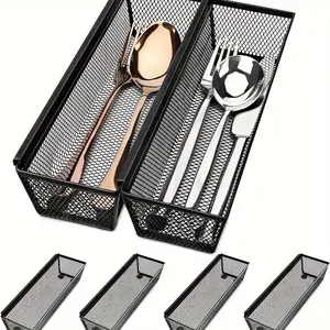 6pcs Expandable Kitchen Drawer Organizer for Cutlery and Silverware - Durable Metal, Lightweight Design with Interlocking Arms for Easy Storage (24.38x7.62x5.08 cm)