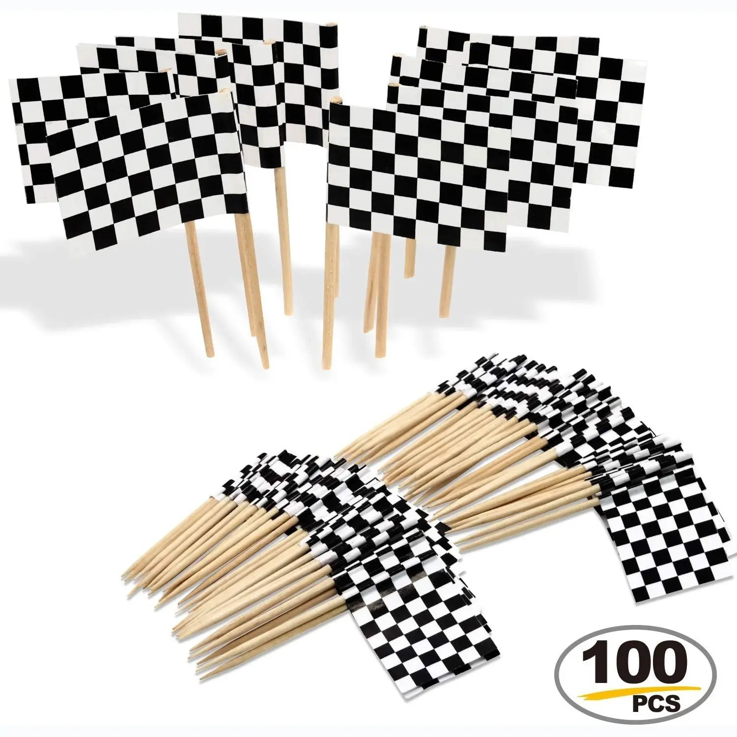 100pcs Checkered Racing Flag Picks, Mini Racing Theme Paper Flags, Cupcakes, Desserts, Birthday Party Decorations
