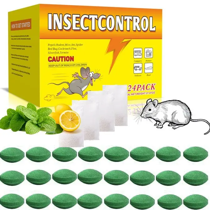 24 Pack Mouse Rodent Repellent, Peppermint Lemon Oil Mice Repellent for Squirrel Rats Spider Pests, Natural Deterrent for Kitchen, Warehouse, Car, Indoor, Outdoor, Safe for Pets Family