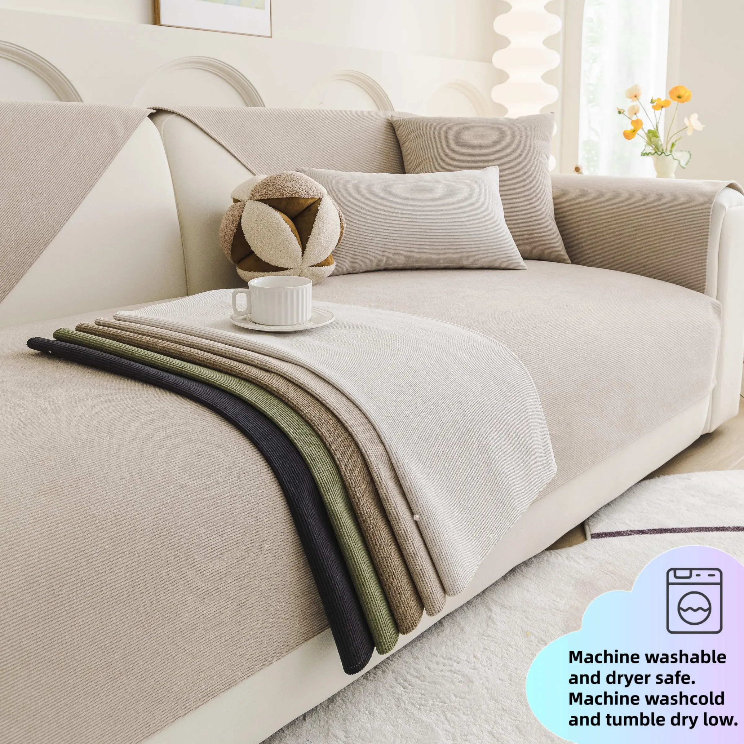 1PC Thick Waffle Chenille Sofa Cover, Non-Slip Pet-Friendly Couch Cover, Soft  Sofa Furniture Cover,Machine Washable Anti-Scratch & Dustproof Seat Protector, Fits 1/2/3/4-Seater, Sectional, L-Shaped & Chaise, Solid Color