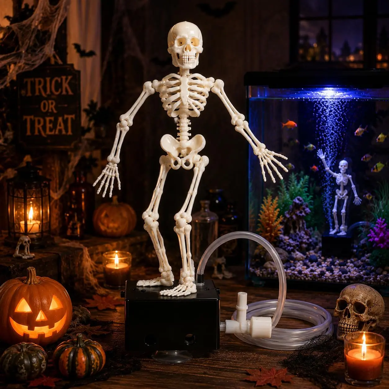 Dancing Skeleton Aquarium Bubbler - 3D Printed Air-Powered Moving Skull Decor, 1m Air Hose, Resin Adjustable Bubbles, Oxygenating Home Decor Gift for Fish Lovers (1 PC) room accessory dorm decor aesthetic home decor house decor