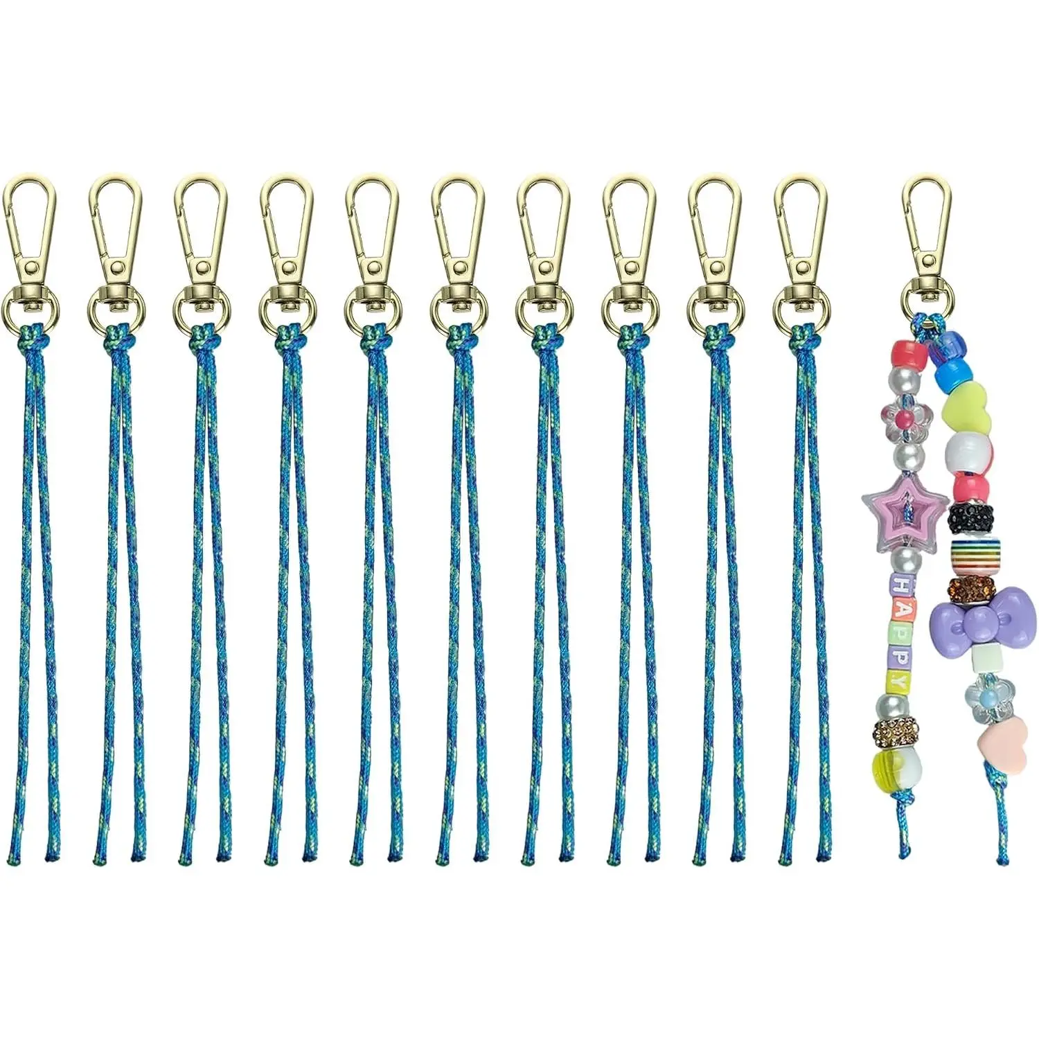 DIY Beadable  Making Kit, 10 count  Lobster Clasps with 5 Meters 2mm Braided Rope, Cut-to-Length Lanyard Cord for  Focal Beads, Boho Craft Supplies ( 10 count-01)
