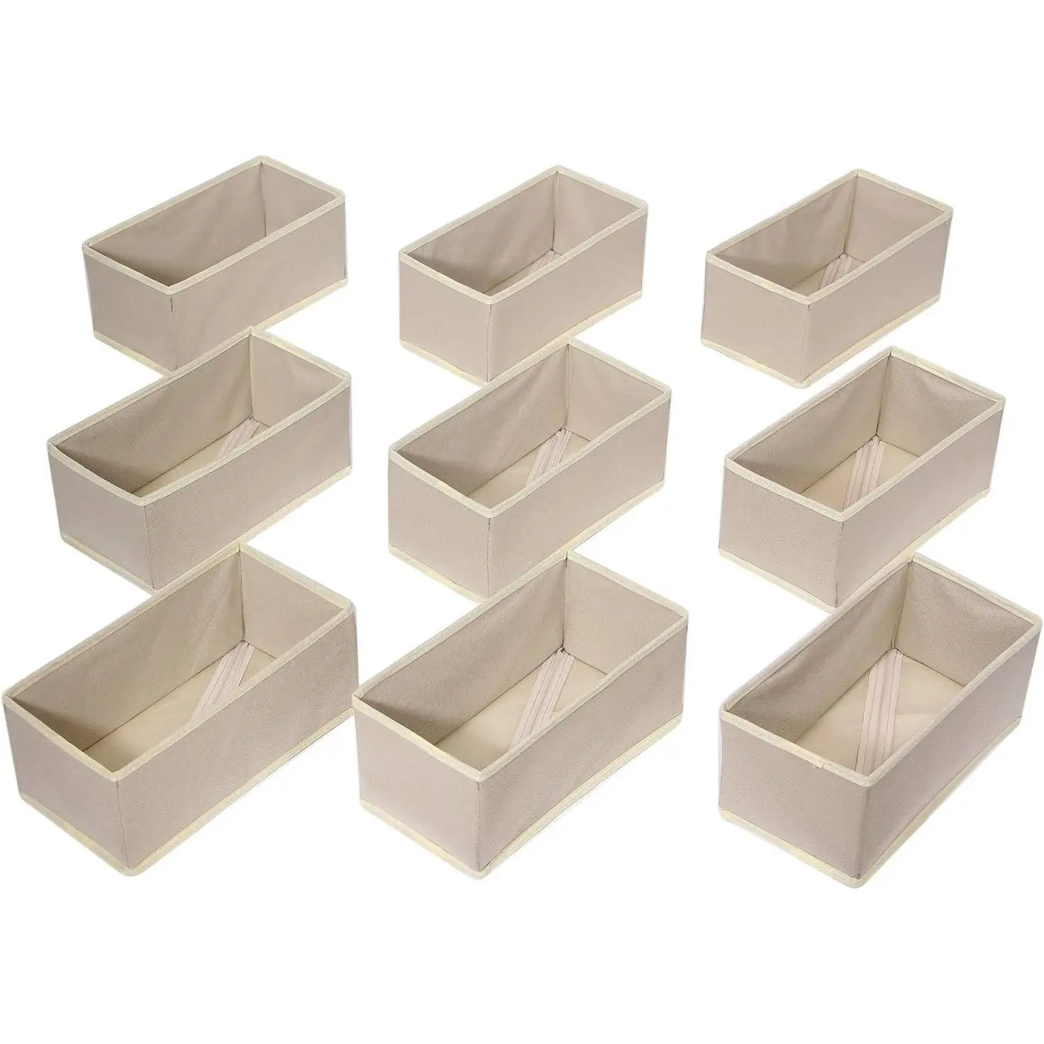 9 Pack Foldable Cloth Storage Box Closet Dresser Drawer Organizer Fabric Baskets Bins Containers Divider for Clothes Underwear Bras Socks Lingerie Clothing,Beige 090