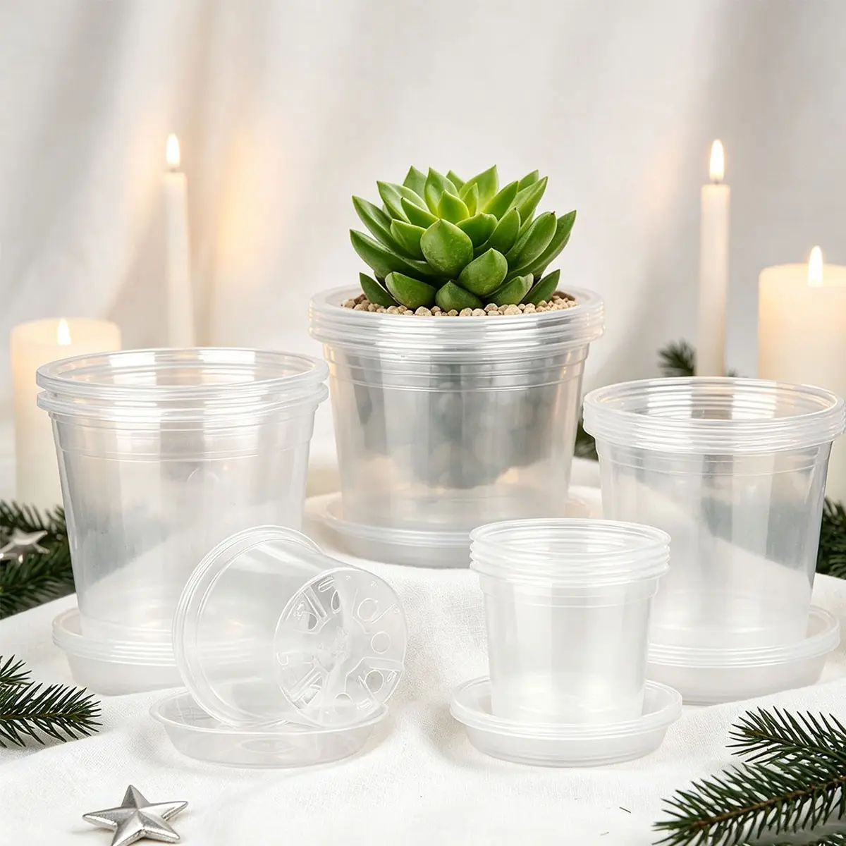 20pcs Transparent Plastic Seedling Pots with Drain Holes, Lightweight Indoor/outdoor Succulent Flower Containers, Durable Planters