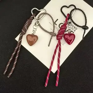 Versatile Keychain Miu Style Acrylic Heart Bag Charm, Melanin Braided Rope Pendant, Fashionable Accessory for Bags and Keys