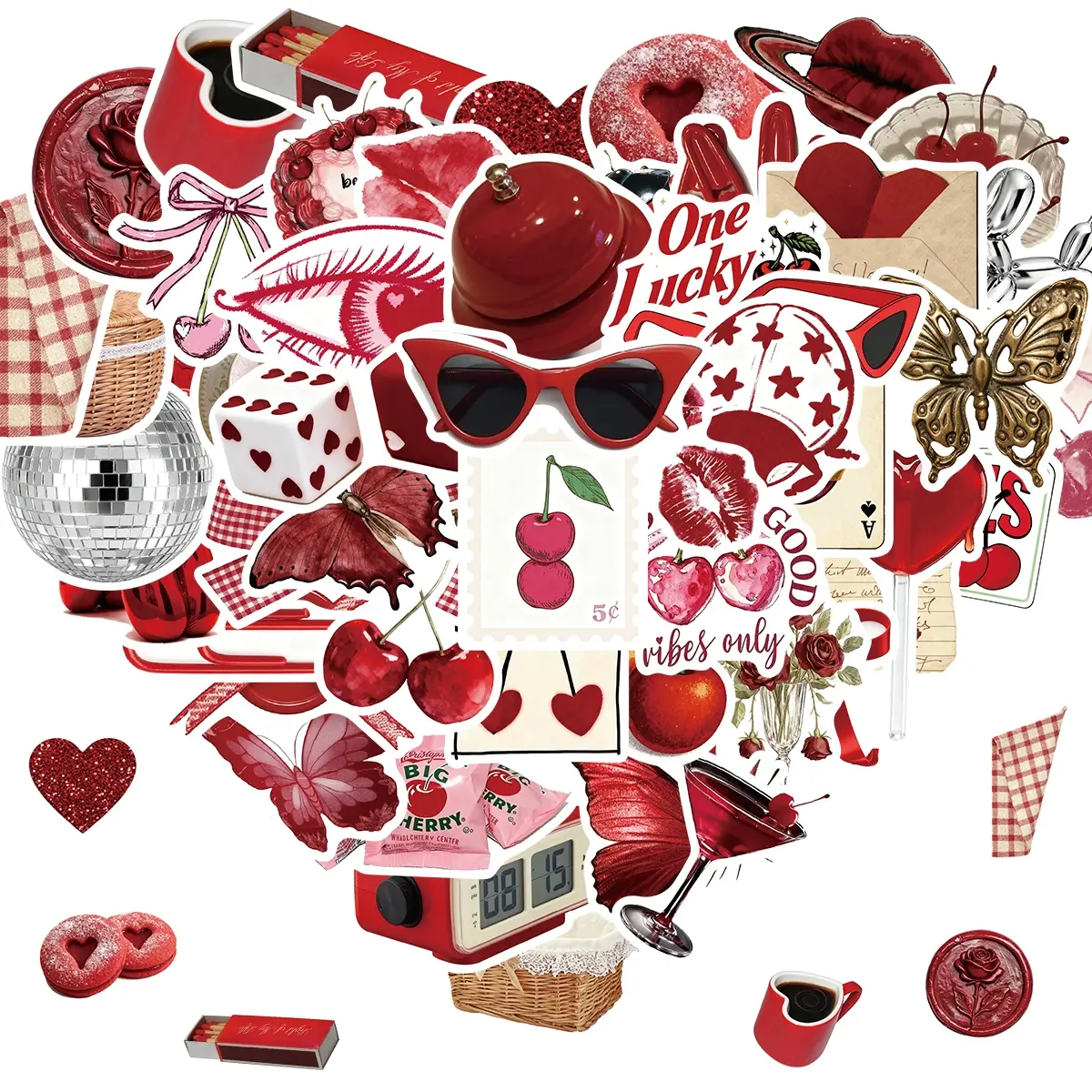 50pcs Coquette Stickers Cute Vinyl Laptop Stickers, Waterproof Aesthetic Stickers, Red Sticker Pack for Girls Water Bottles Laptop Computer Phone Guitar (50 Coquette Stickers)