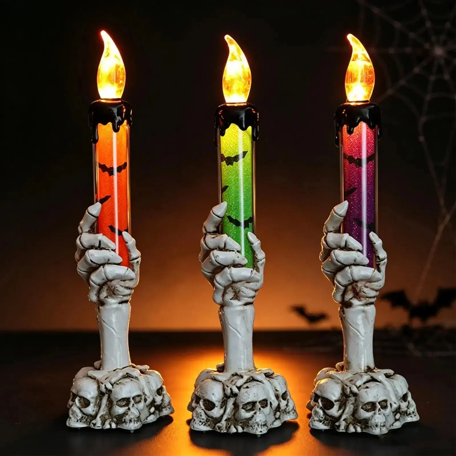 Gothic Halloween Resin Skeleton Hand Finger Tealight Holder Set, Lightweight Decorative Built-In Battery LED Centerpiece, Spooky Table Decor for Holiday Party Indoor Home Use, Resin Plastic