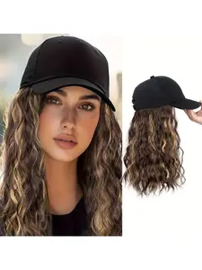 Baseball Cap Wig Synthetic Fiber Curly Hair Extension, Medium-Length Highlights, Women's Holiday Gift, Party Use, Multi-Scene Applicable