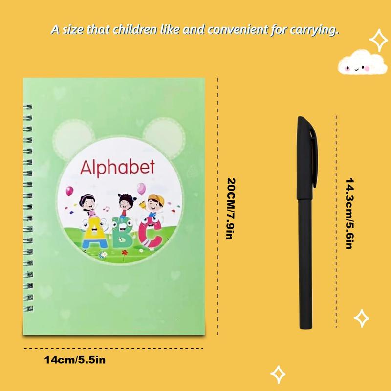 Reusable Magic Writing Practice Copybook Set, 5pcs Handwriting Practice Book with 10 Pen Refill & 2 Pen, Educational Material Suitable for Kindergarten School Supplies Gift