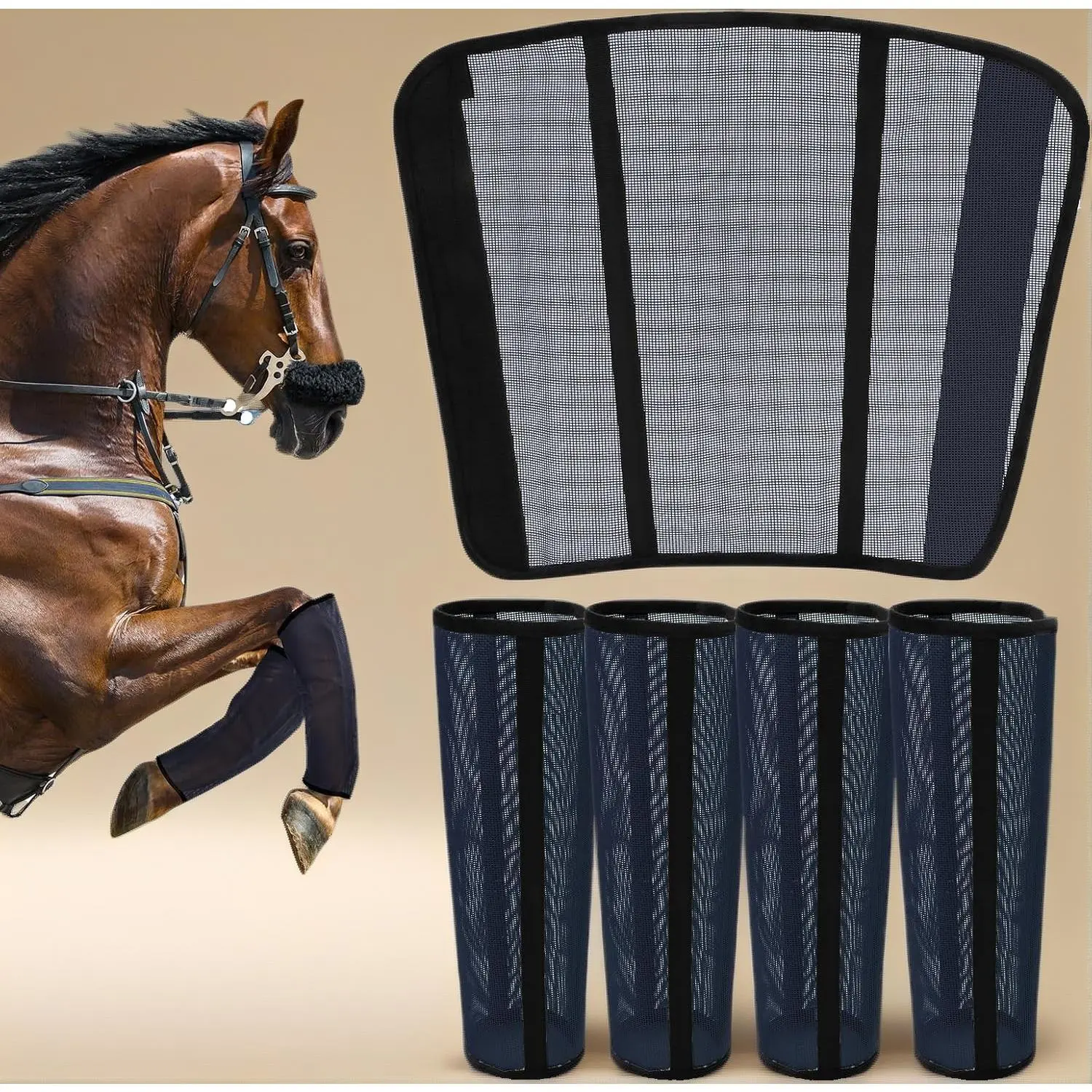 4 Pack Horse Leg Boots |   Breathable Mesh Anti-Sag Horse Boots, Curved Edge Design, Relieve Fatigue for Medium to Large Horses, Dark Blue