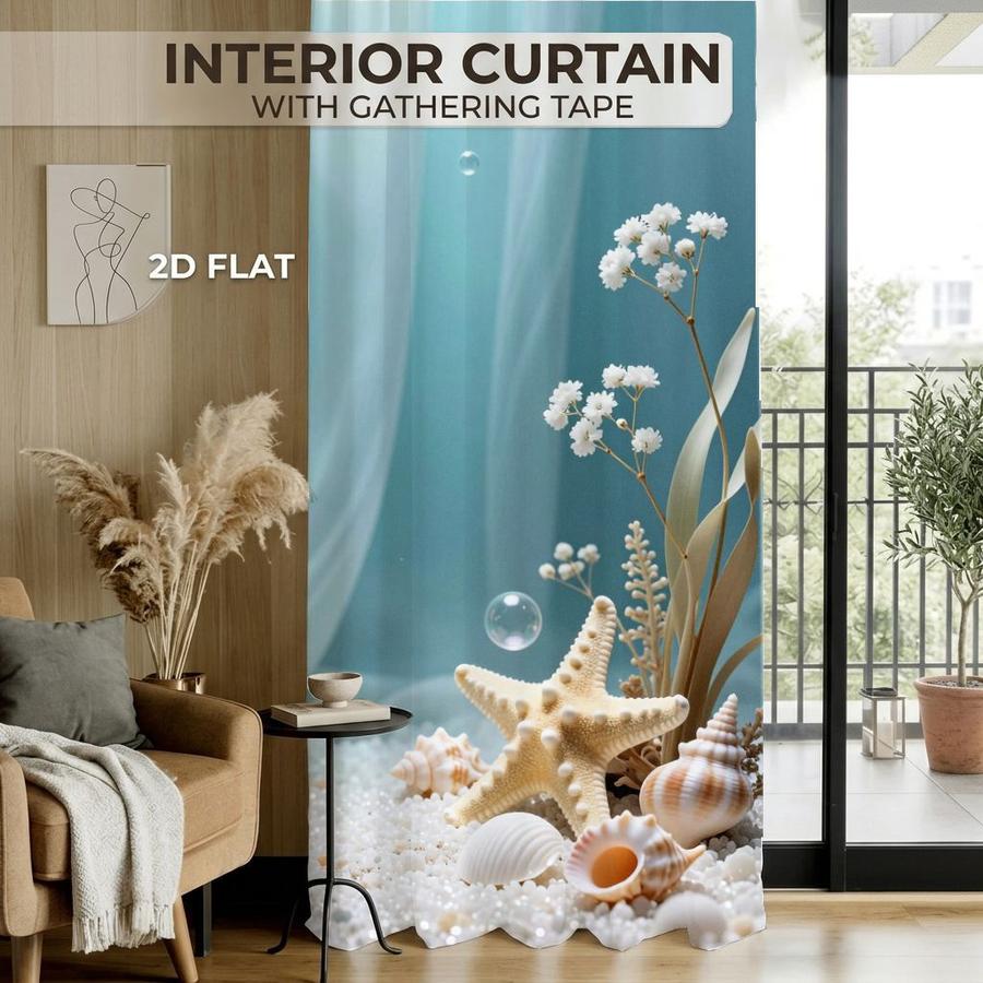 2Pcs Ocean Style Starfish Seashell Bubble Pattern Sun Blocking Curtains Digital Printed Rod Pocket, Window Treatment For Bedroom Office Kitchen Living Room Study Home Decor