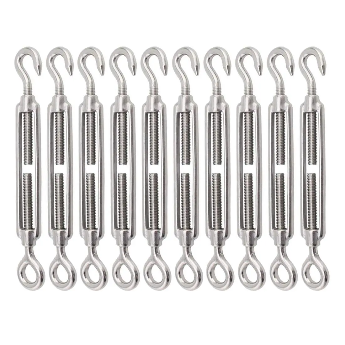 Turnbuckle  10PCS 304 Stainless Steel Turnbuckle Hook and Eye Heavy Duty M4 M6 M8 M10 Tensioner Adjustable Shade Sail Hardware for Tightening up Metal Cable Wire 5/32 1/4 5/16 3/8