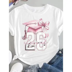 Class of 2026 Pink Graduation Cap Graphic T-Shirt, Cute Bow & Tassel Outfit, Comfort Cotton Oversized Tee, Fashion Casual Top, Perfect Gift for 2026 Graduate, Graduation Party, Birthday, Graduation Season