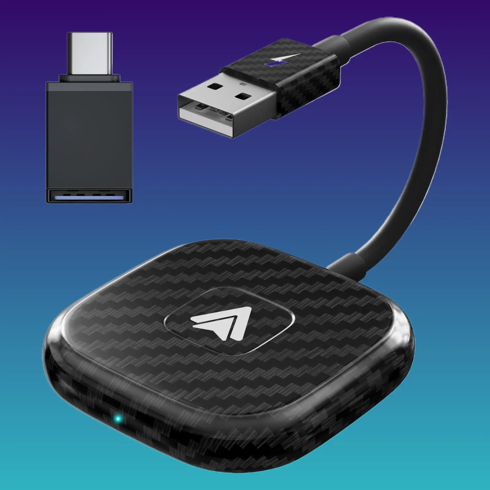 Wireless CarPlay & Android Auto Adapter - Carbon Fiber USB-A/C Dongle, Dual-Core CPU, Plug-and-Play for Factory Wired Vehicles, App Access, Multiple Shapes for Daily Commute