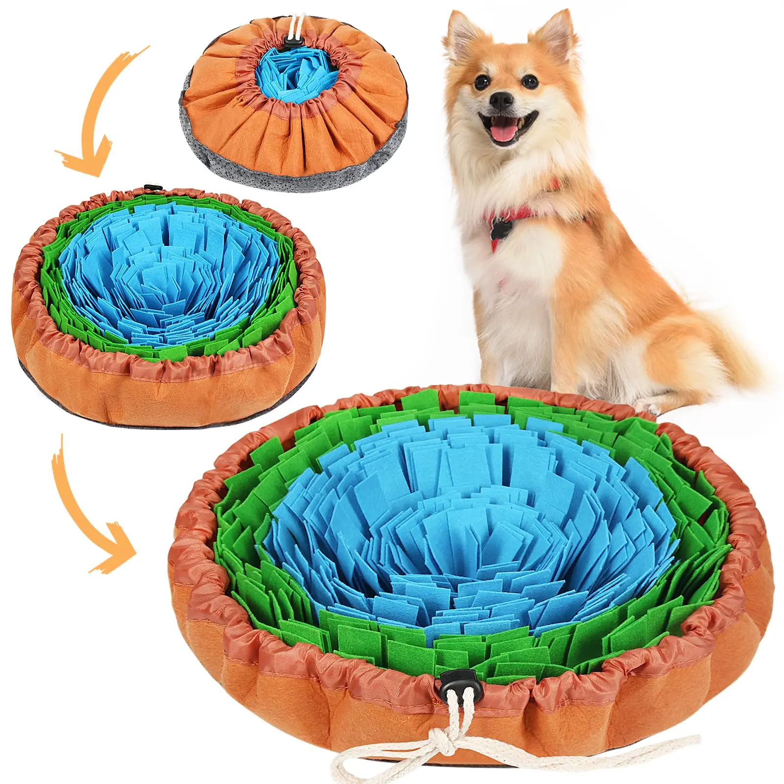 Felt pet sniffing mat, adjustable treat feeding mat, dog foraging bowl, chew-resistant training mat, pet toy sniffing mat, machine washable and easy to store, helps dogs train slow eating, scent skills, and relieve stress.