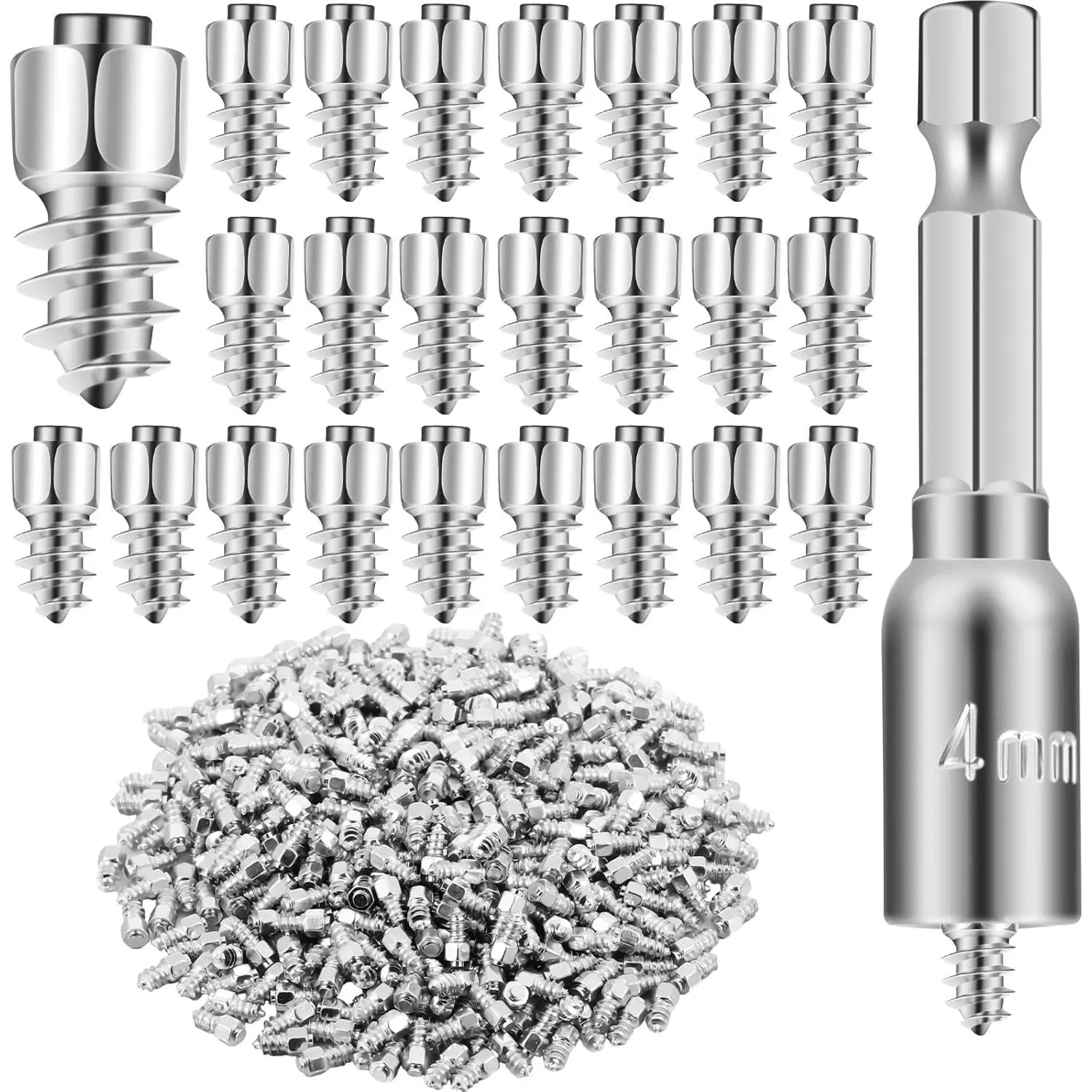 500 Pcs Tire Studs 9mm Carbide Screw Tire Studs Spikes for Car Truck Motorcycle Bicycle Boot ATV SUV Auto Accessories Reusable Anti-ice Snow Spikes with Installation Sleeve