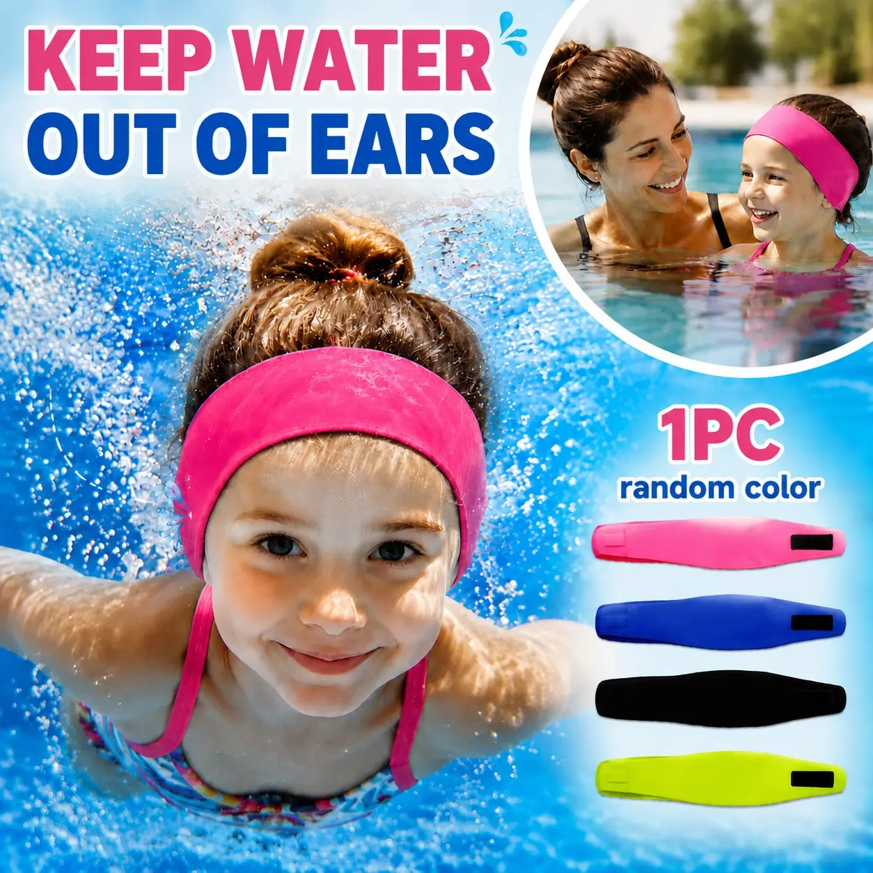 1pc Swimming Ear Protection Adjustable Headband for Adults & Kids, Waterproof Chloroprene Material, Prevents Water Entry, Ideal for Swim Lessons, Aquatic Sports, Beach Trips, Easy-To-Spot Bright Colors, Stays Secure During Swimming