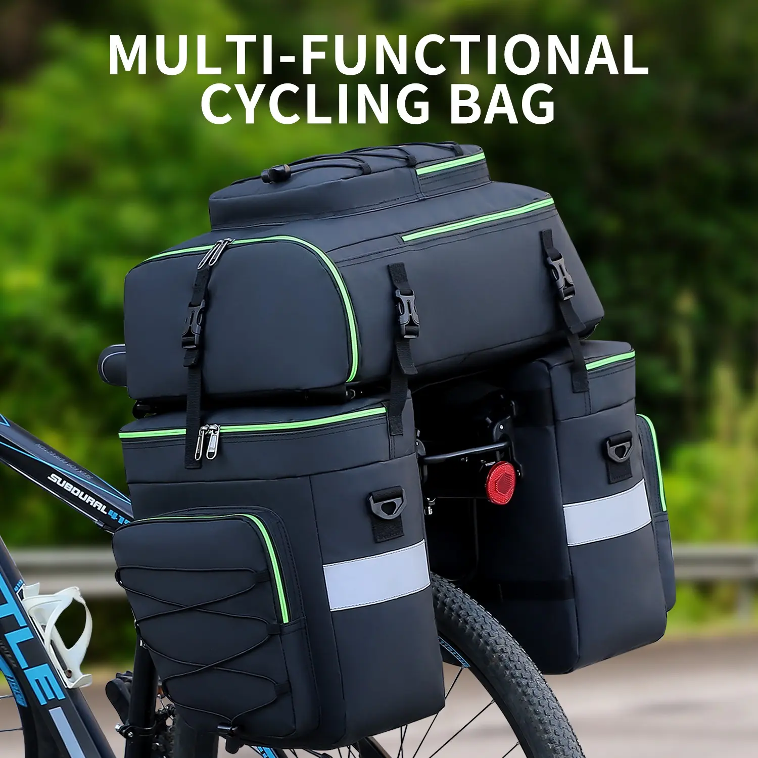 3 in 1 Bicycle Pannier Bag Waterproof Bike Rear Rack Bag Detachable Cycling Backpack Luggage Carrier Saddle Bag with Reflective Strip for MTB Road Bike