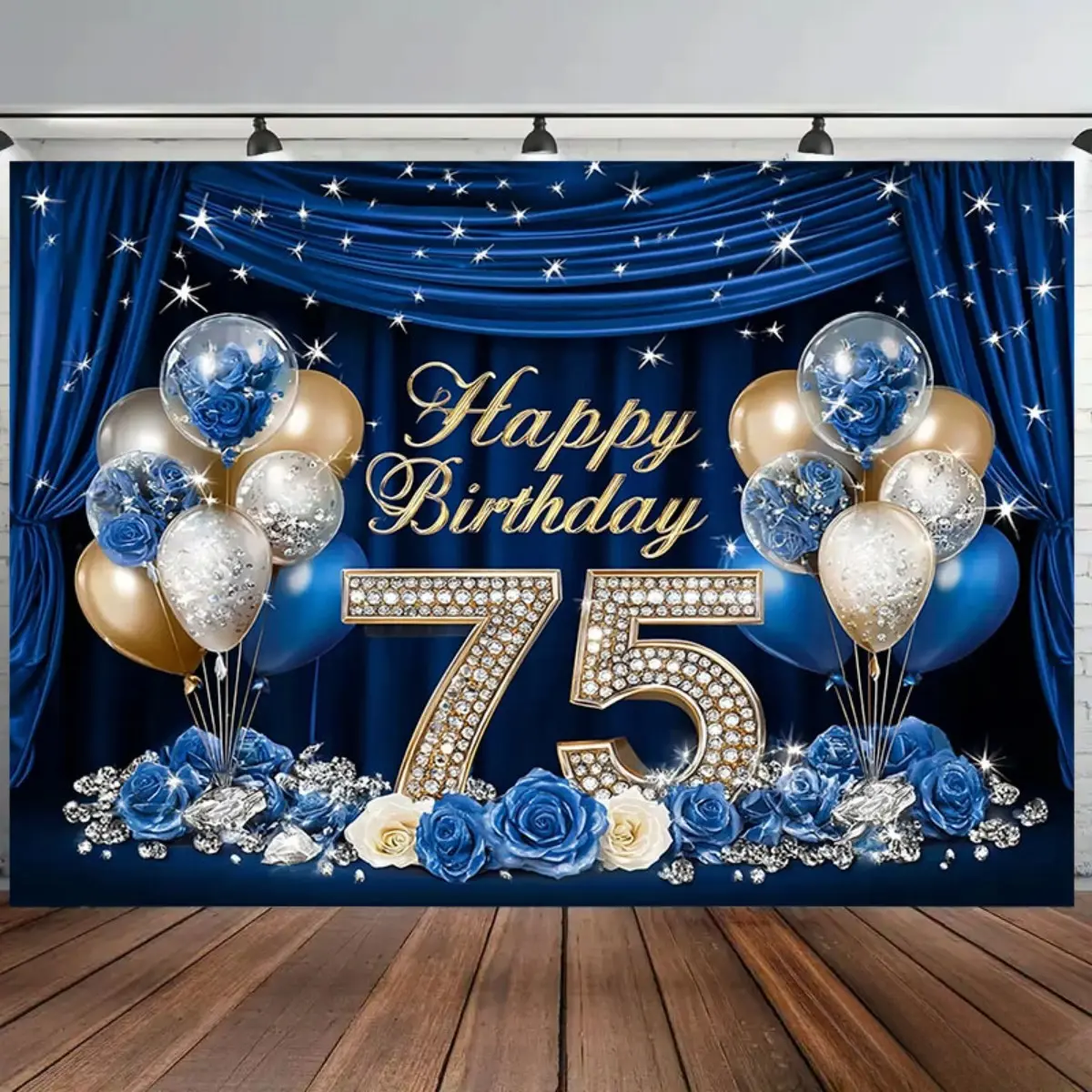 75th Birthday Celebration Backdrop Banner, Premium Polyester Photography Background, Party Decoration, Photo Booth Backdrop, Wall Decor, Indoor Outdoor Use