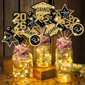 Graduation Decorations 2026-30pcs Black and Gold Graduation Table Decorations Table Centerpieces Sticks with Lights for College High School Congrats Grad Party Supplies