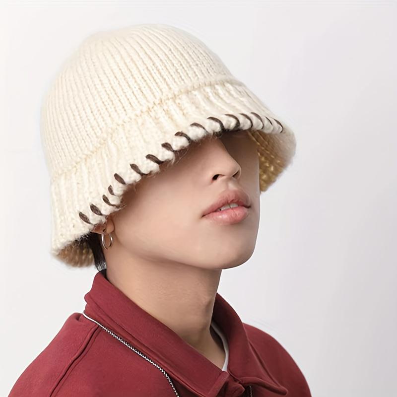 Men's New Overlock Fisherman Hat, Men's Autumn And Winter Trendy Knitted Hat, Men's Big Head Circumference Black Hat