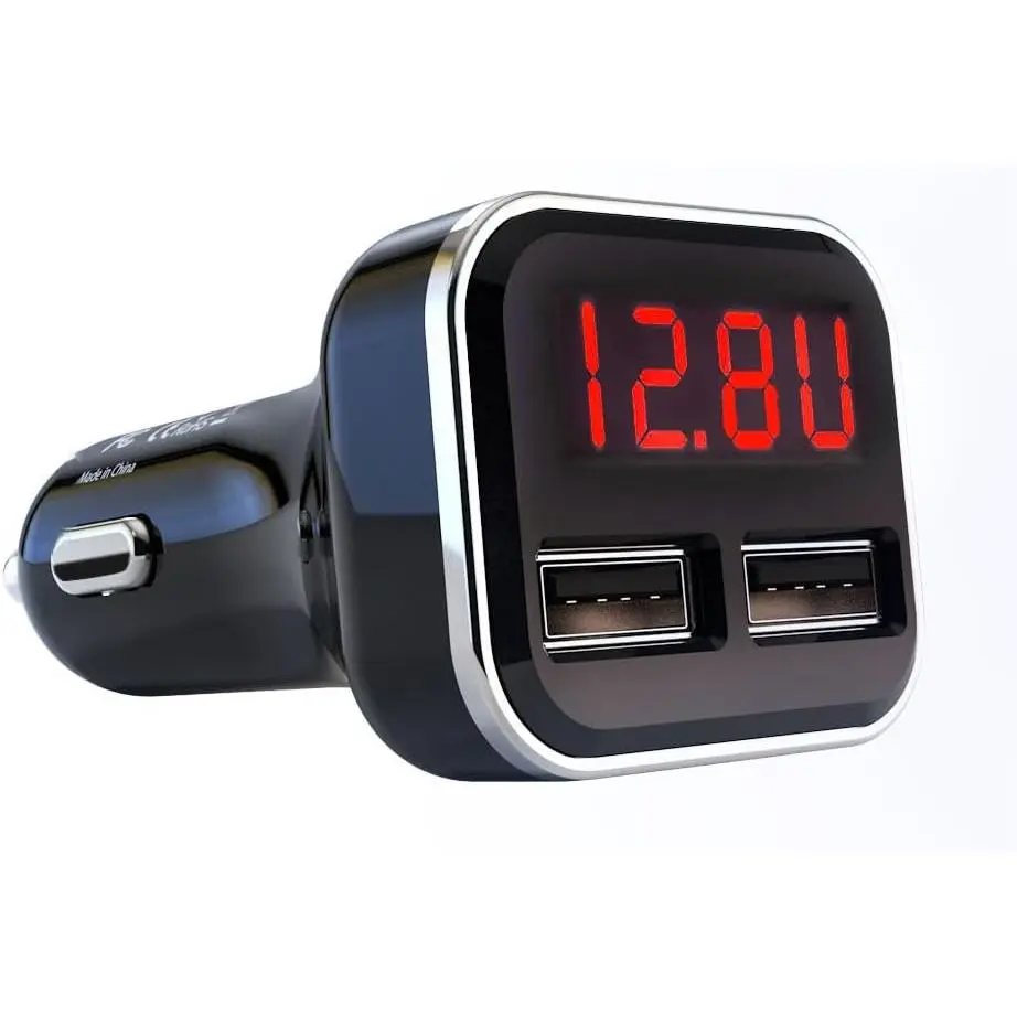 Cigarette Lighter USB Charger with Voltage Display, 24W Dual Port Car Charger, Battery Monitor 12 Volt to Adapter Volt Meter for IP 16/15/14/13/12/11/X/8, Sam Sung, Google, Galaxy & More