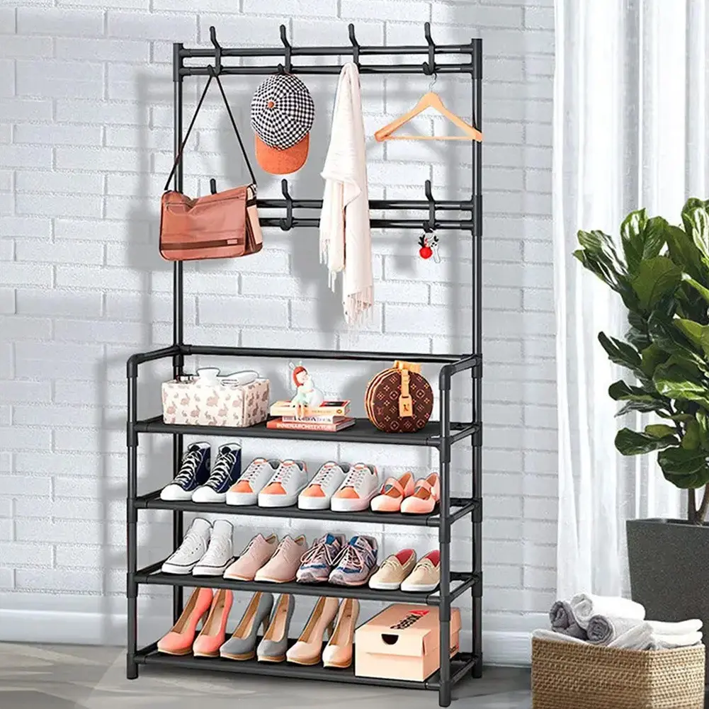 Multi-Functional Household Coat Rack Shoe Storage + Hooks, Bedroom/living Room/walkway Organizer, Can Hold Shoes Clothes Coats Hats Bags Umbrellas