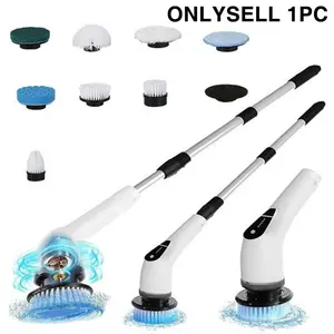 Electric Rechargeable Cordless Spin Scrubber, 1 Set Electric Cleaning Brush with Replacement Brush Heads, Adjustable Telescopic Pole Cleaning Brush for Bathroom, Kitchen, Bathtub, Car, Cleaning Tool
