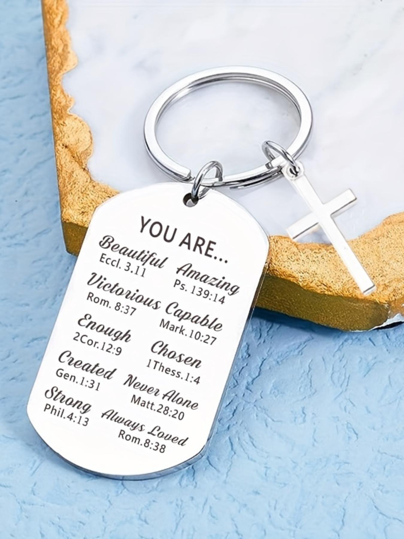 Stainless Steel Personalized Keychain, Cross Decor Metal Keychain with Bible Verse, Inspirational Gift, Graduation Gift, Fashion Accessories for Men
