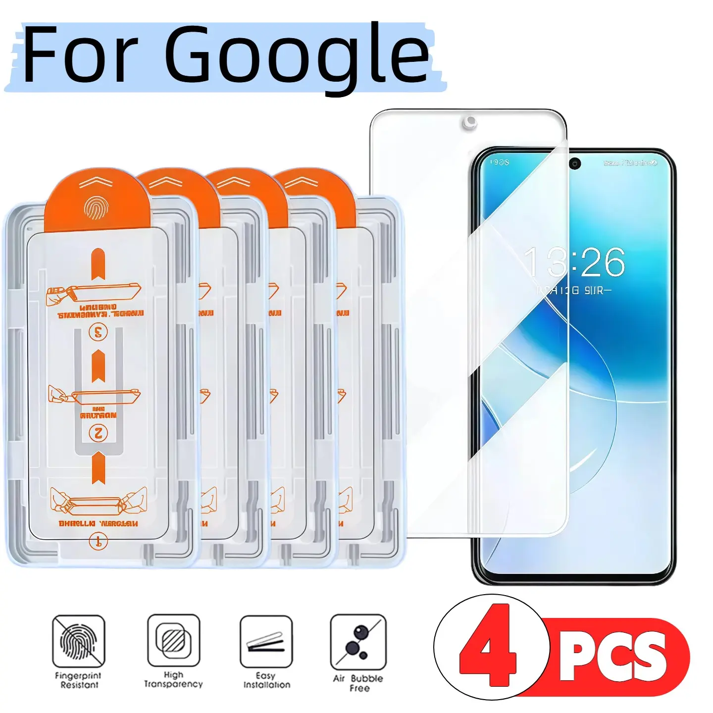 4-Pack HD Tempered Glass Screen Protector, Ultra-Sensitive Fingerprint Unlock, 9h Hardness, Easy Installation, Compatible with Google Pixel Series