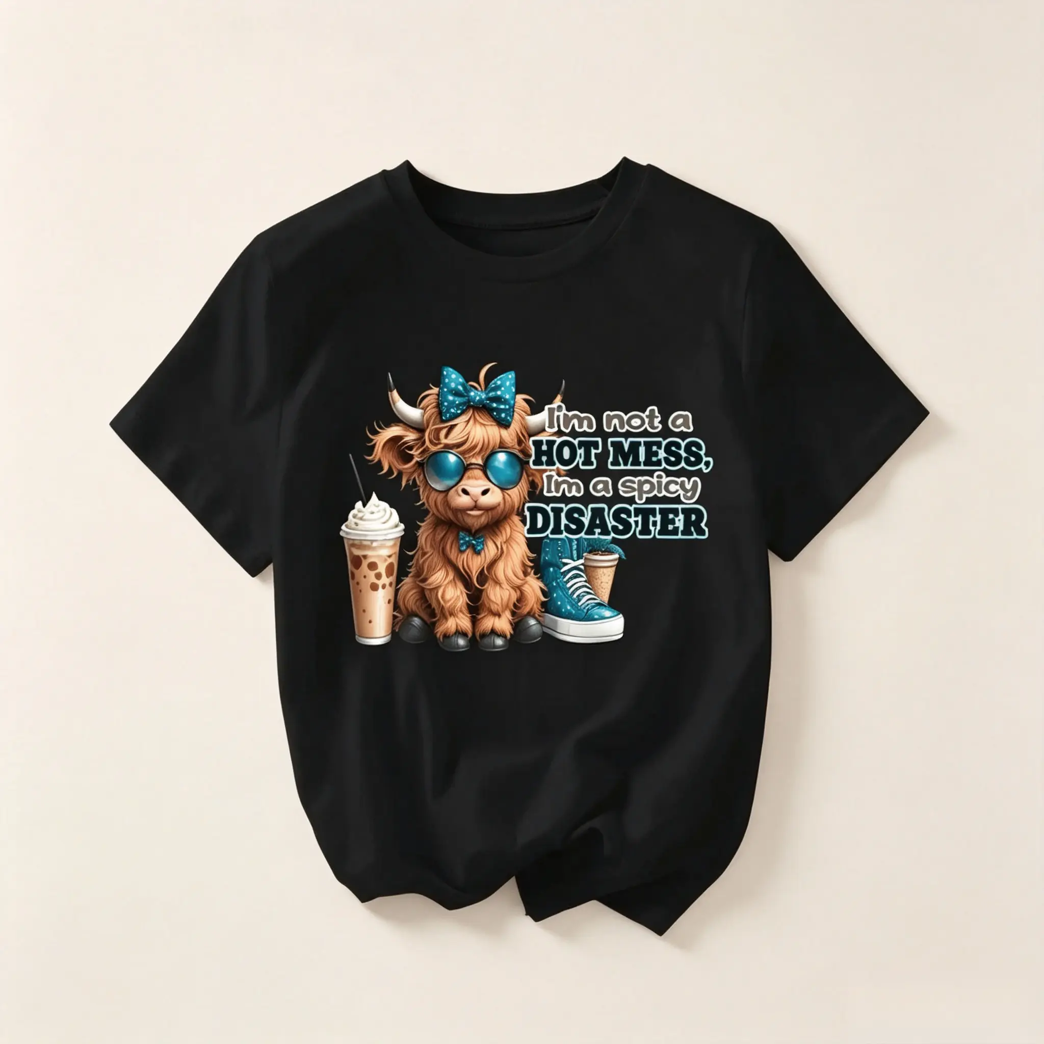 Stylish Plus Size Highland Cow Graphic Tee For Casual Summer Wear