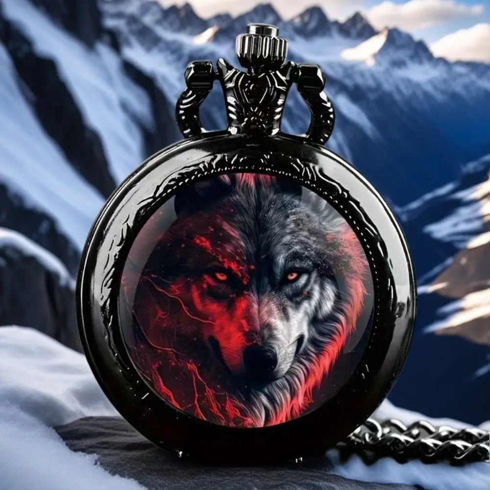 Timeless Treasure, Elegant Black Necklace Pocket Watch, Creative Wolf Dressing Watch, Vintage Jewelry, Unique New Year Christmas Birthday Gift
