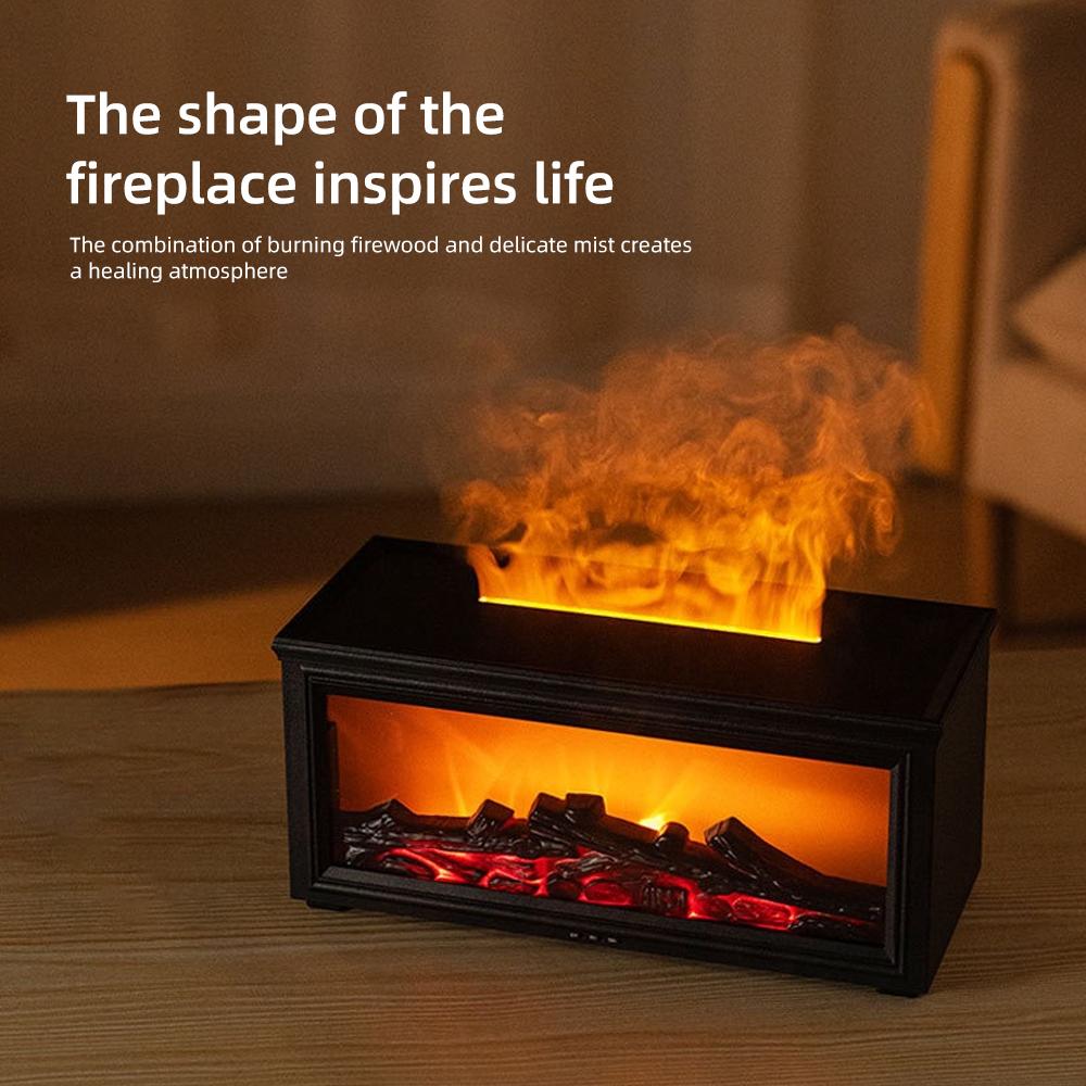Desktop Fireplace with Atmosphere Light Portable Simulation Heater for Bedroom Home Office Decorations Creative Ornaments Eco-friendly PP Material Colorful LED Flame Aroma Diffuser